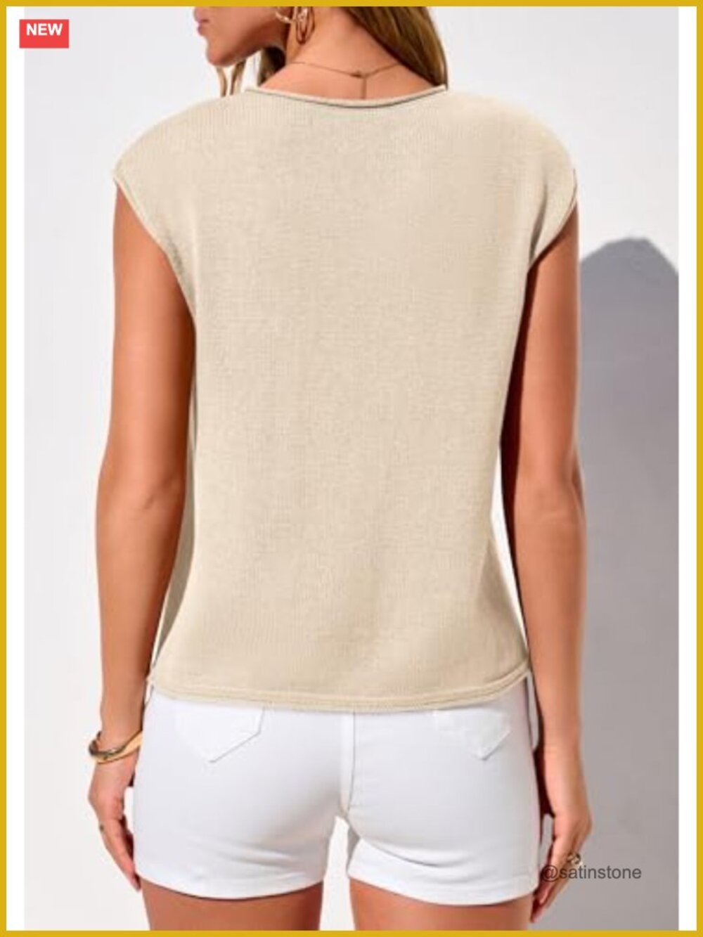 Sweater Vest Cap Short Sleeve Button Down Cardigan Lightweight Loose Knit Top - Picture 3 of 6